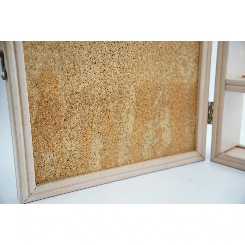 Steven Klein Cat Print Wooden Wall Cabinet Small Tan Cork Board Shelves Good‎